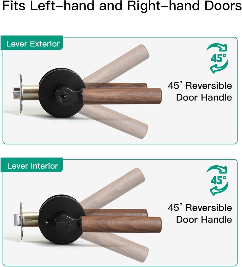 YAGU Wooden Round Entry Lever Door Handle Lock and Key Locking Lever Set Pack of 1 [for Front Door or Office] Reversible for Right & Left Sided Doors Heavy Duty – Matte Black Finish - Image 5